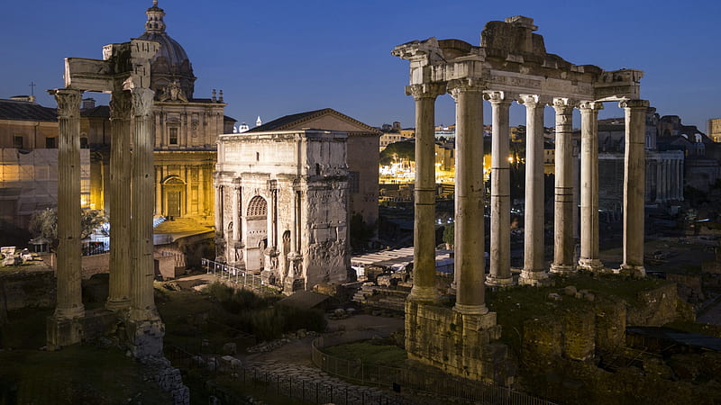 Foro Romano - Rome, architecture, nighttime, columns, Italy, Rome, Foro Romano, HD wallpaper