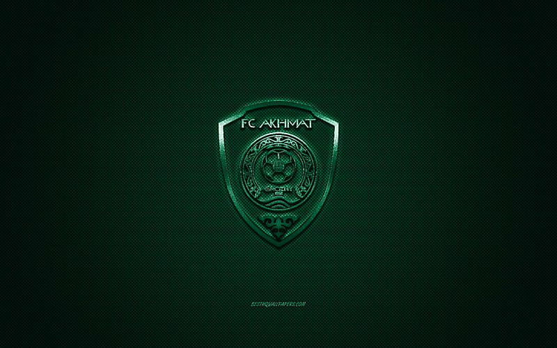FC Akhmat Grozny, Russian football club, Russian Premier League, green logo, green carbon fiber background, football, Grozny, Russia, Akhmat Grozny logo, HD wallpaper