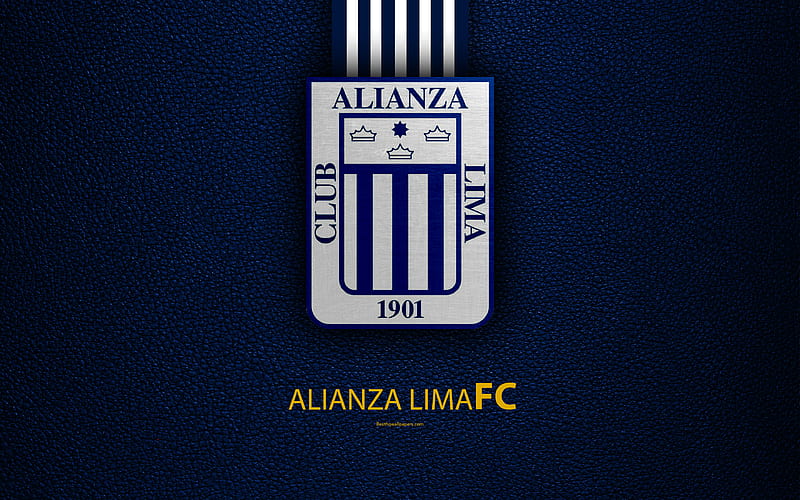 Club Alianza Lima logo, leather texture, Peruvian football club, emblem, blue white lines, Peruvian Primera Division, Lima, Peru, football, Alianza FC, HD wallpaper