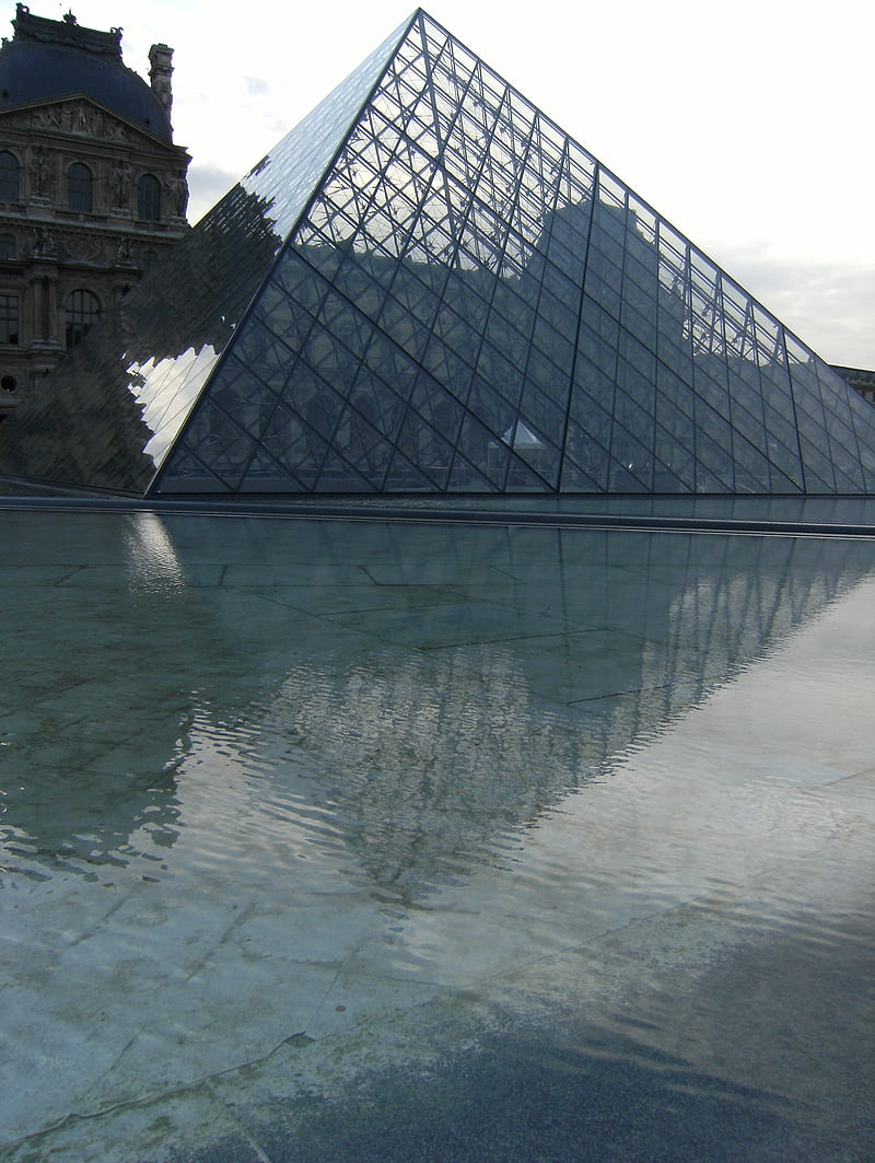 Louvre, paris, water, HD phone wallpaper