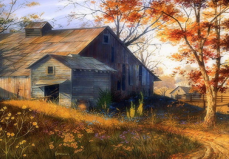 Warm Memories, lovely still life, fall, autumn, paintings, draw and paint, farms, love four seasons, attractions in dreams, HD wallpaper