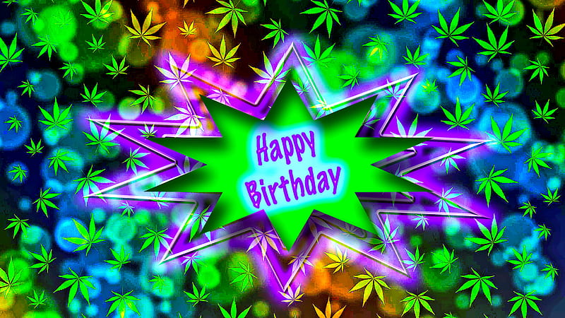 Happy Birtay 420, 420, birtay, green, happy, high, hippie, leaves, purple, HD wallpaper