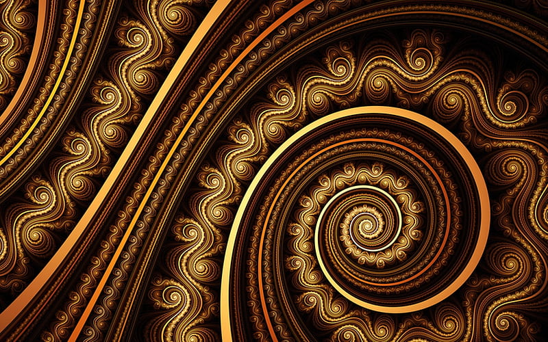 Fractal Spiral, brown, abstract, spiral, fractal, HD wallpaper