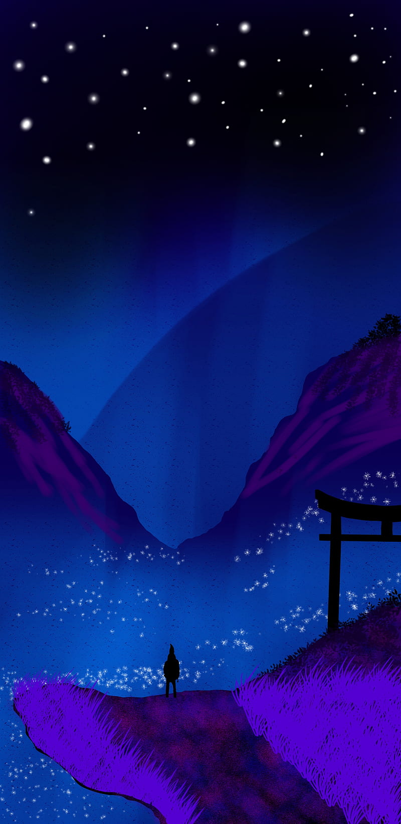 Aesthetic Landscape, aesthetically pleasing, anime, aurora, blue, cute, lights, night, northern, HD phone wallpaper