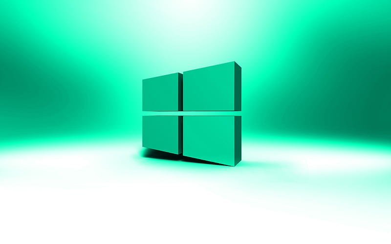 Windows 10 turquoise logo, creative, OS, turquoise abstract background, Windows 10 3D logo, brands, Windows 10 logo, artwork, Windows 10, HD wallpaper