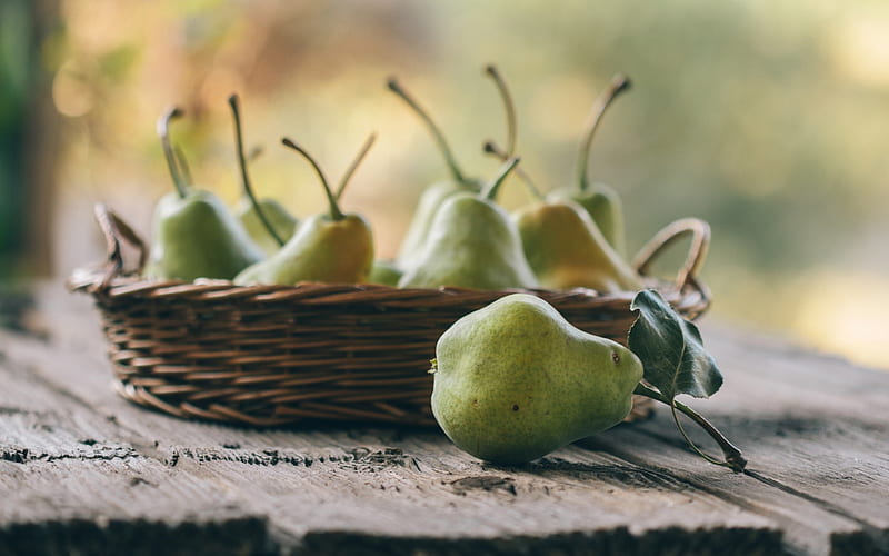 pears, fruit, harvest, ripe pears, green pears in a plate, HD wallpaper