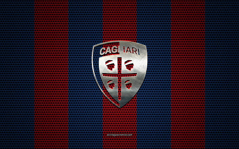 Cagliari Calcio logo, Italian football club, metal emblem, blue burgundy metal mesh background, Cagliari Calcio, Serie A, Cagliari, Italy, football, HD wallpaper