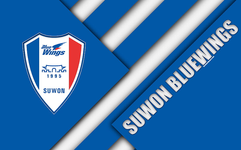 Suwon Samsung Bluewings FC logo, South Korean football club, material design, blue white abstraction, Suwon, South Korea, K League 1, football, HD wallpaper