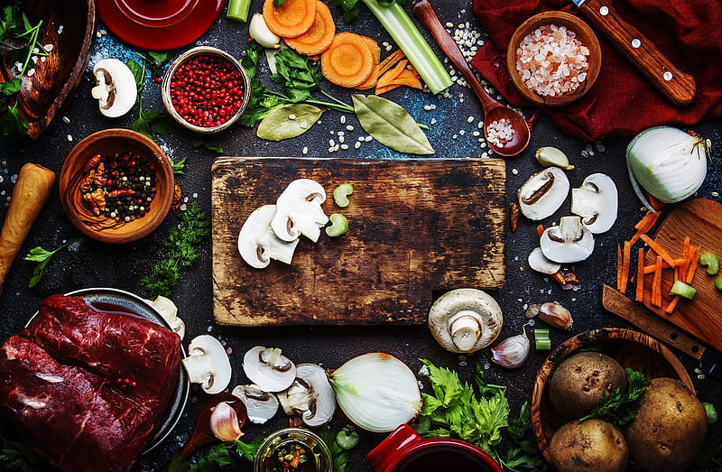 Food, Still Life, Meat, Mushroom, Spices, HD wallpaper