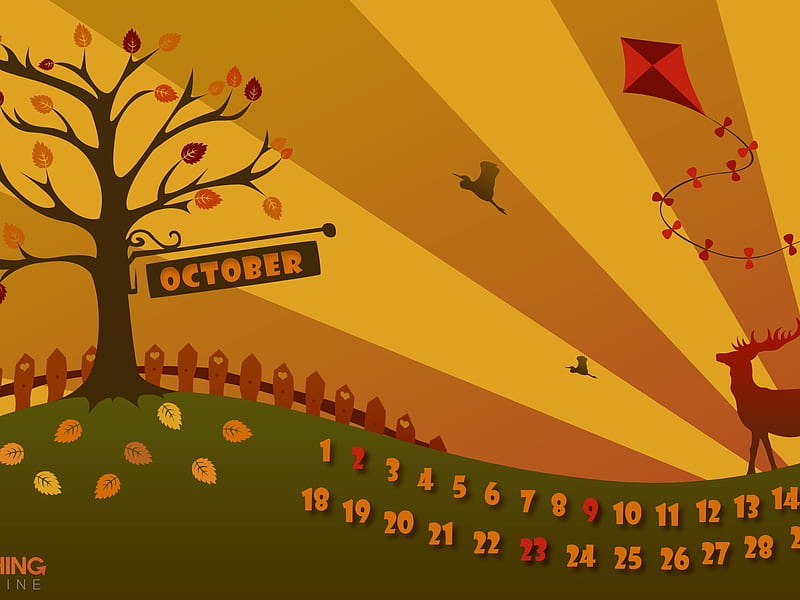 pretty autumn-October 2011 - Calendar, HD wallpaper