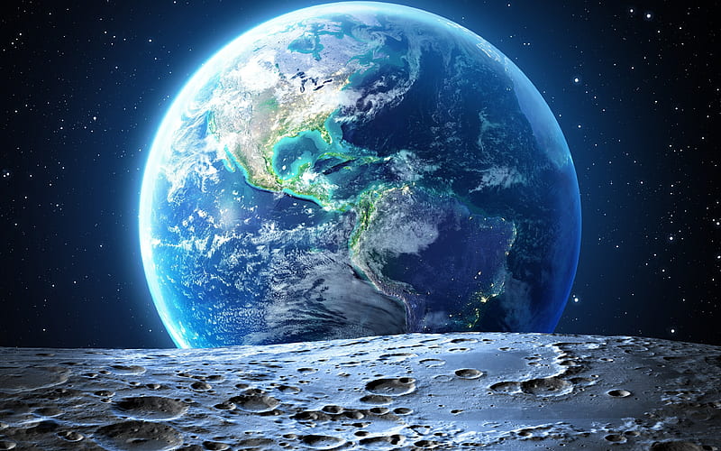 Earth from space moon surface, galaxy, North America, South America,  sci-fi, HD wallpaper | Peakpx