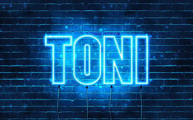 Toni with names, horizontal text, Toni name, Happy Birtay Toni, popular german male names, blue neon lights, with Toni name, HD wallpaper