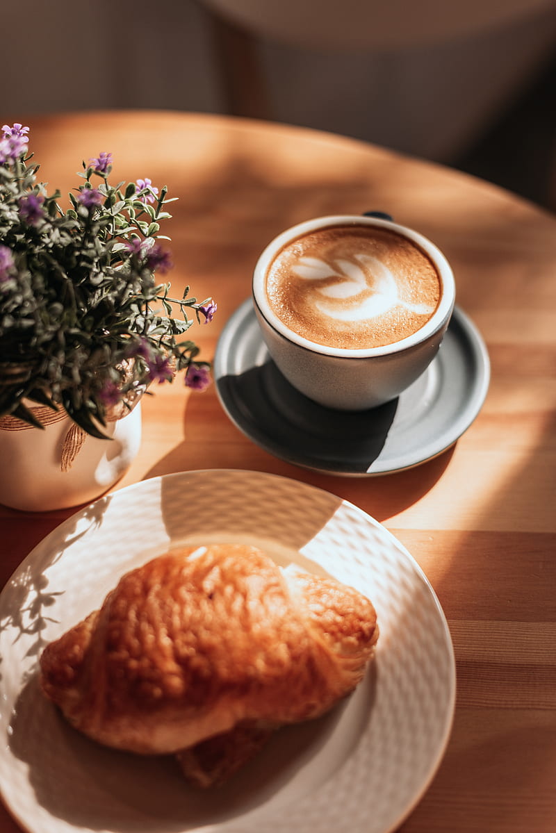 cappuccino, cup, drink, breakfast, pastries, HD phone wallpaper