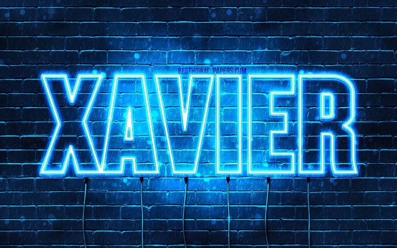 Xavier with names, horizontal text, Xavier name, blue neon lights, with Xavier name, HD wallpaper