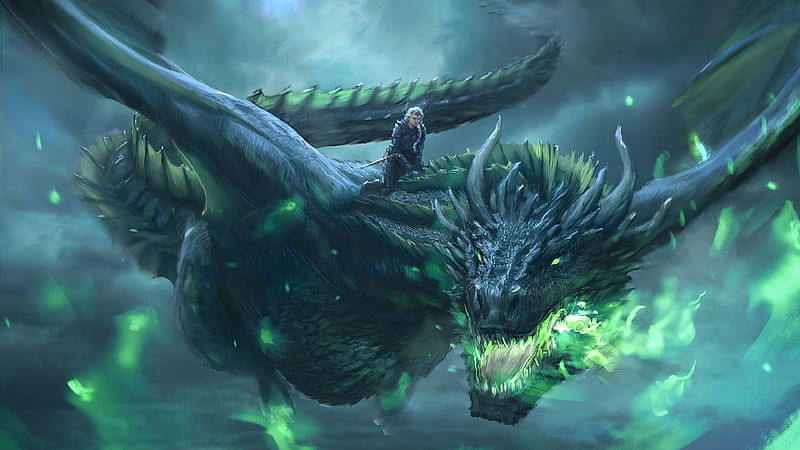 Fantasy Dragon Is Having A Boy On Back Dreamy, HD wallpaper