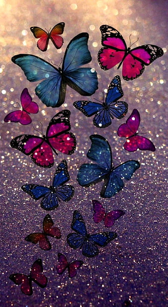 Butterflies, glitter, colourful, HD mobile wallpaper