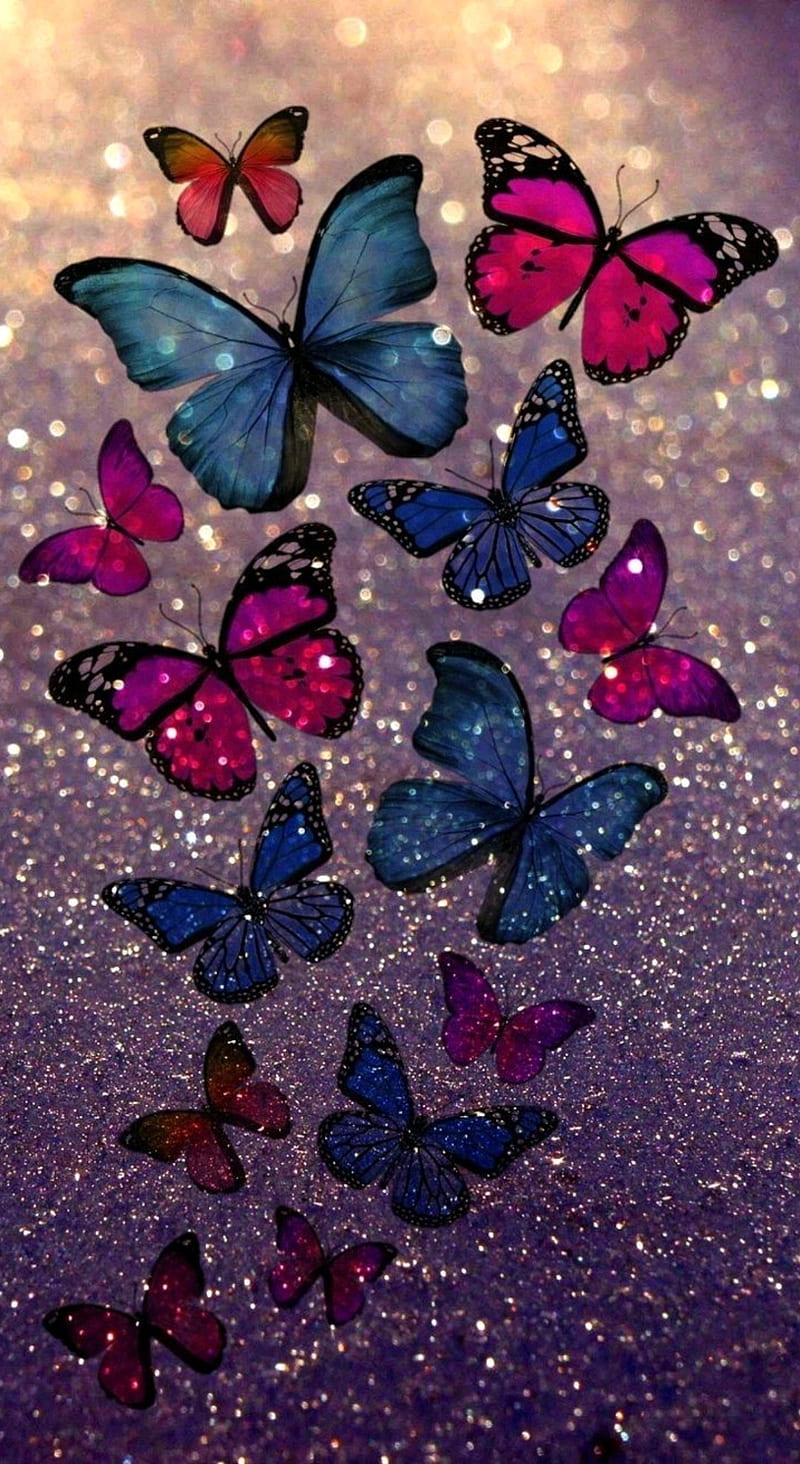 Butterflies, glitter, colourful, HD phone wallpaper