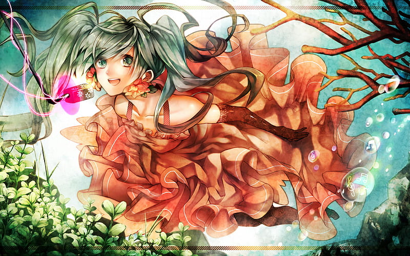 underwater, Hatsune Miku, art, Vocaloid, manga, HD wallpaper