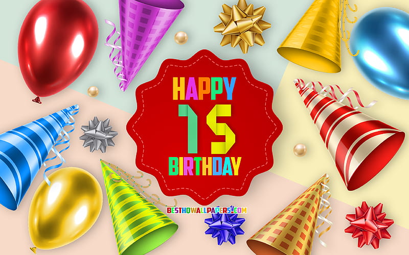 Happy 15 Years Birtay, Greeting Card, Birtay Balloon Background, creative art, Happy 15th birtay, silk bows, 15th Birtay, Birtay Party Background, Happy Birtay, HD wallpaper