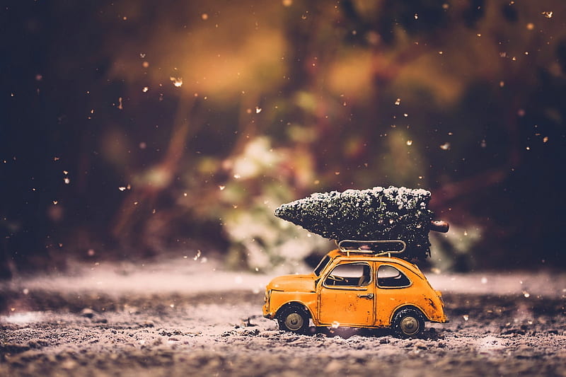 toy car, macro, snow, blurry, graphy, Nature, HD wallpaper