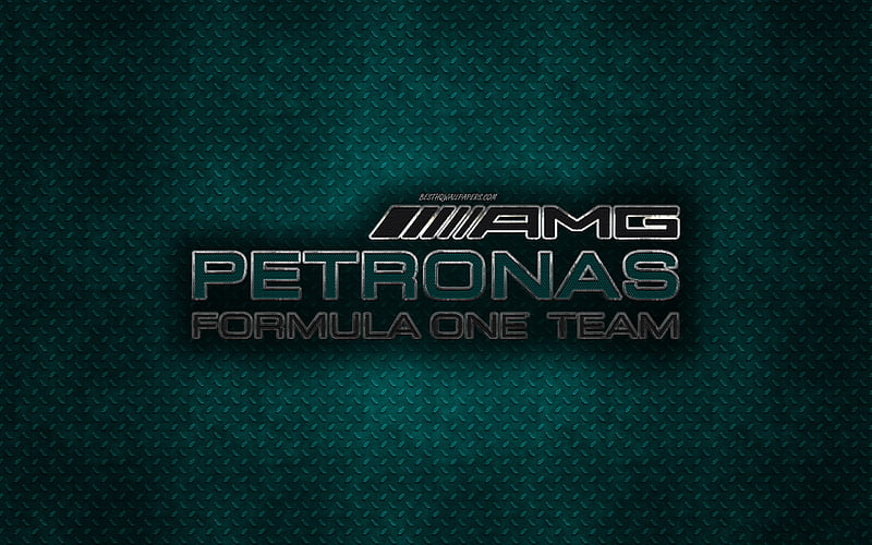 Mercedes-AMG Petronas Motorsport, Mercedes-Benz, Formula 1, racing team, logo, creative art, metallic background, emblem, iron logo, F1, Mercedes, HD wallpaper