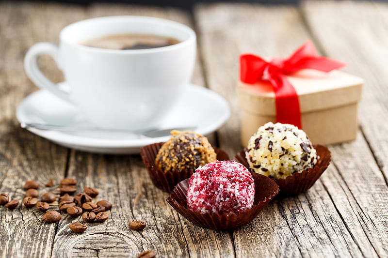 Coffee break, candy, coffee, gift, holiday, HD wallpaper