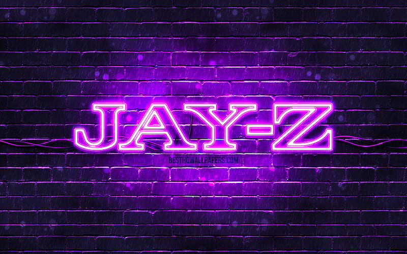 Jay-Z violet logo superstars, american rapper, violet brickwall, Jay-Z logo, Shawn Corey Carter, Jay-Z, music stars, Jay-Z neon logo, HD wallpaper