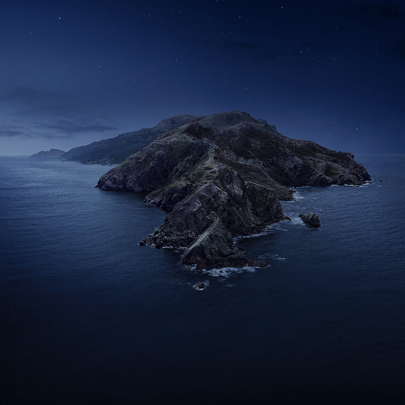 macos catalina stock, island, night, stars, aerial view, Landscape, HD phone wallpaper