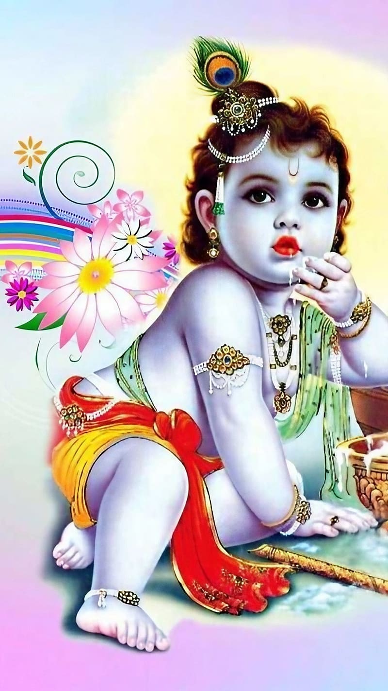Shri Krishna Janmashtami, Eating Makhan, lord krishna eating makhan, god, kanha ji, HD phone wallpaper