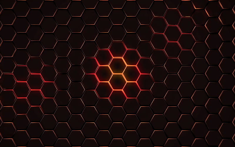 hexagons geometry, geometric shapes, brown background, art, HD wallpaper