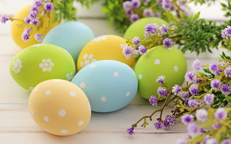 Easter, colorful eggs, spring, holidays, Easter eggs, spring flowers, HD wallpaper