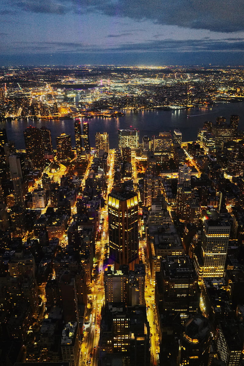 Aerial graphy of cityscape at night, HD phone wallpaper | Peakpx
