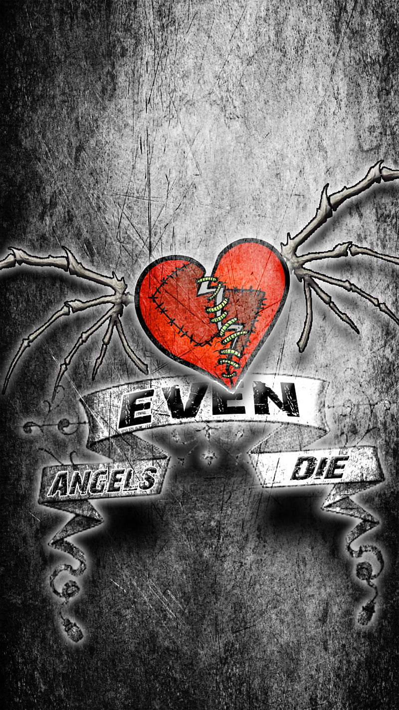 Even Angels Die, broken, gothic, grunge, heart, memorial, wings, HD phone wallpaper