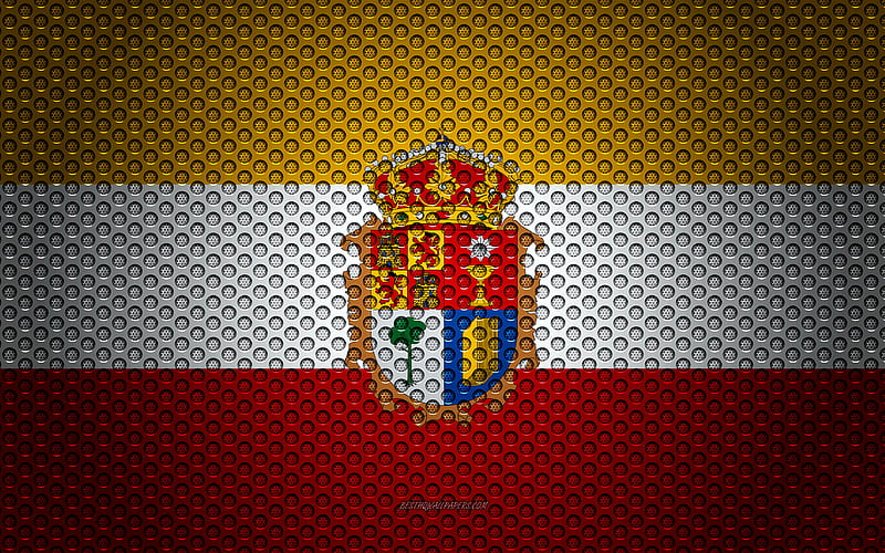 Flag of Cuenca creative art, metal mesh texture, Cuenca flag, national symbol, provinces of Spain, Cuenca, Spain, Europe, HD wallpaper
