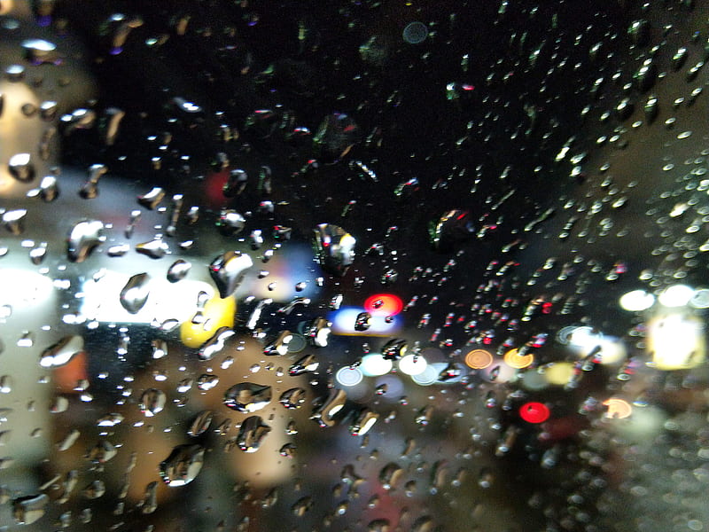 Raindrops, black background, blurred, night, HD wallpaper