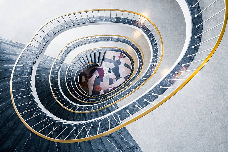 down the spiral, architecture, cool, house, stairs, fun, HD wallpaper