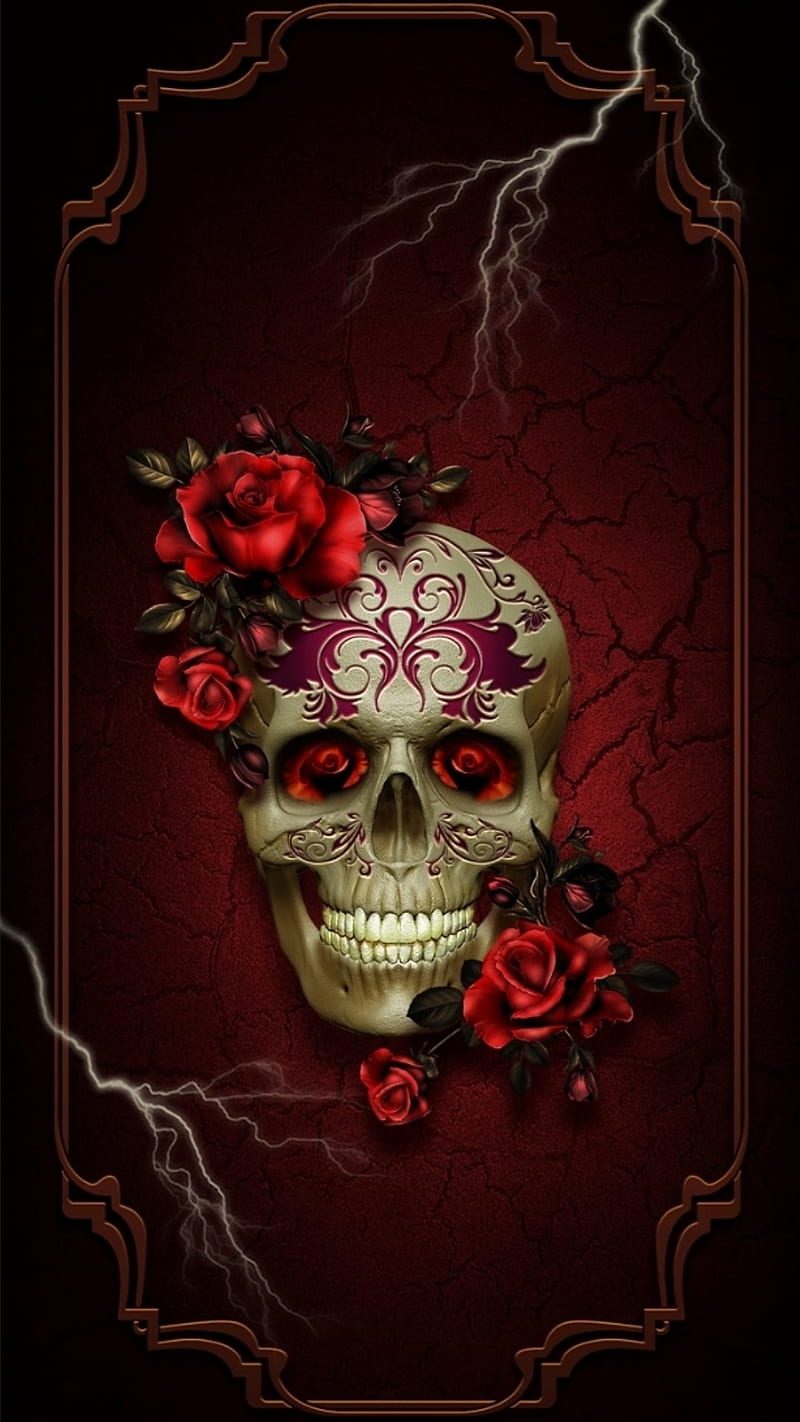 ROSE AND SKULL, skulls, magic, background, cool, roses, gothic, dark, HD phone wallpaper