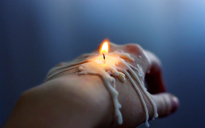 CANDLE LIGHT, wax, candle, fire, hand, wick, brush, HD wallpaper