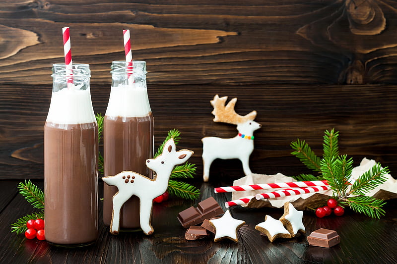 Holiday, Christmas, Chocolate, Cookie, Deer, Drink, HD wallpaper
