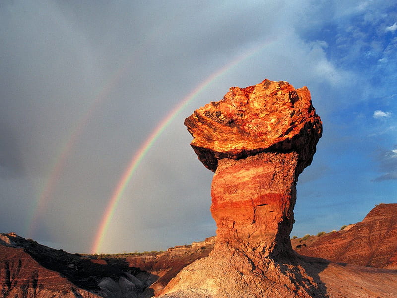 Petrified Forest National Park, Arizona, forest, shapes, petrified, rock, arizona, national, shadow, rainbow, park, sky, nature, blue, HD wallpaper