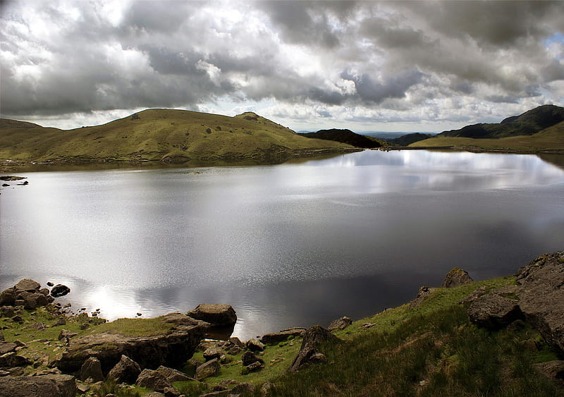 Lake District,England, wainwright, hills, mountains, nature, clouds, lake, HD wallpaper