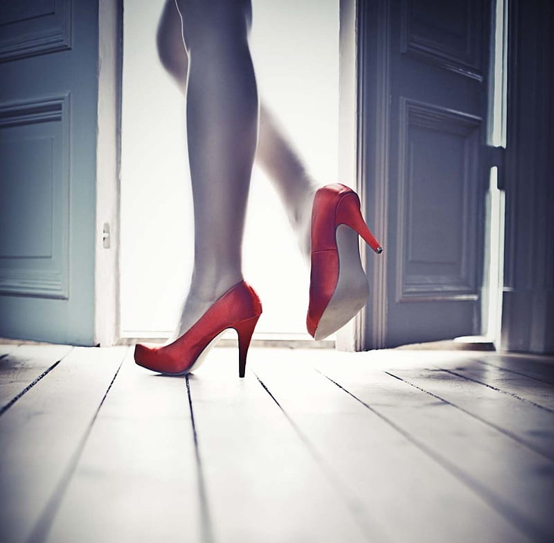 Sexy legs, red, female, legs, black, woman, sexy, door, high heels, white, HD wallpaper