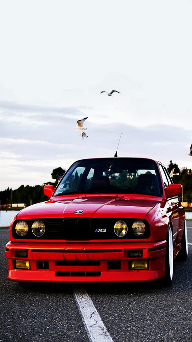 BMW E30 M3, red, HD phone wallpaper