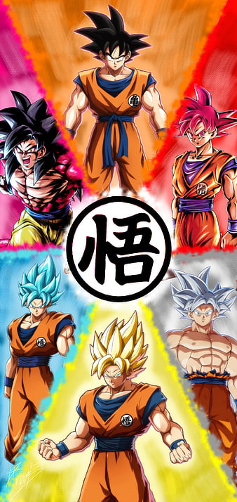 Just made this 4K Wallpaper featuring 10 Forms of Goku from DB