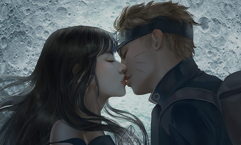 Kiss, couple, art, fantasy, adicoon, girl, adi coon, man, HD wallpaper