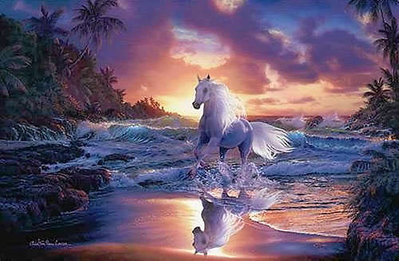 In the beach, powerful, stallion, cavalo, horse, animal, HD wallpaper