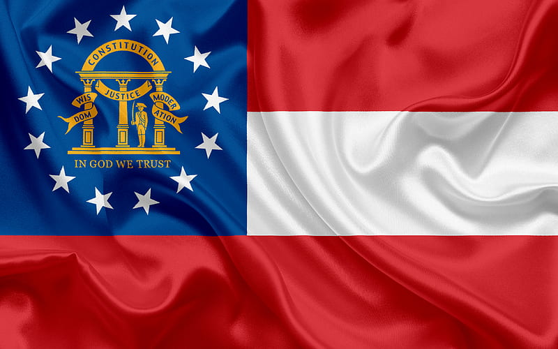 Flag of Georgia State, flags of States, USA, state Georgia, silk, HD wallpaper