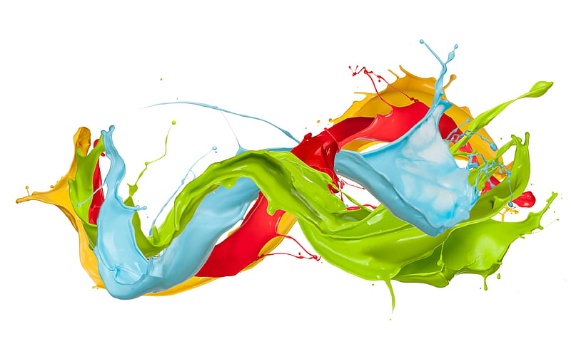 paint splashes, art multicolored paints, white background, HD wallpaper