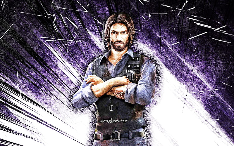 Andrew, grunge art, 2021 games, Fire Battlegrounds, Garena Fire characters, Andrew Skin, violet abstract rays, Garena Fire, Andrew Fire, HD wallpaper