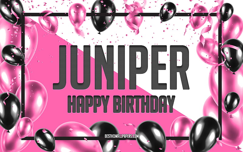 Happy Birtay Juniper, Birtay Balloons Background, Juniper, with names, Juniper Happy Birtay, Pink Balloons Birtay Background, greeting card, Juniper Birtay, HD wallpaper